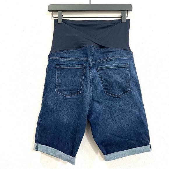 Isabel Maternity Power Stretch Denim Bermuda Shorts Crossover Panel in Back - 4 - Picture 2 of 12